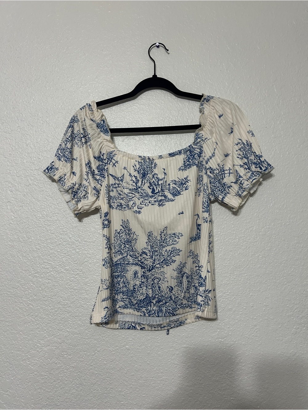 Blue Floral Smocked Peasant Top - Women - Picture 3 of 3